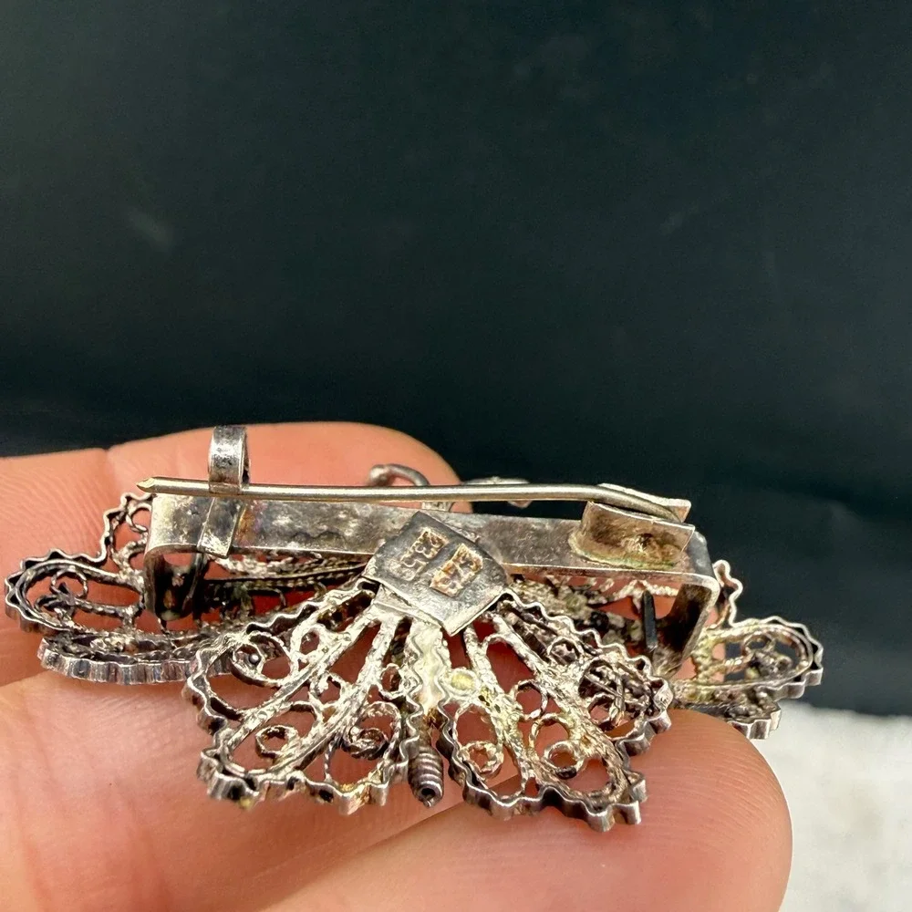 Vintage Butterfly Brooch Spun Silver Filigree Open Work Design